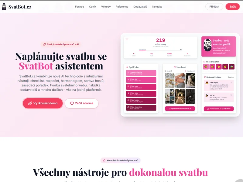 Náhled webu SvatBot.cz - Svatební plánovač s AI asistentem