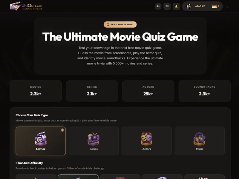 Náhled webu UltiQuiz.com - Ultimátní filmový kvíz